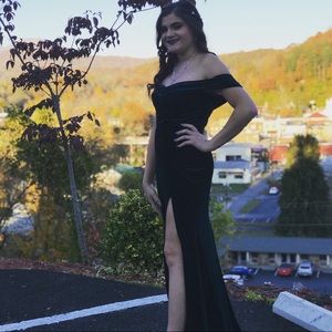 Long green/blue velvet material dress